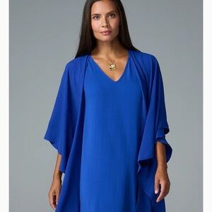 💙 Franne Golde Blue Wrap – Flowy Open Front Cardigan Kimono | NWT One Size 💙